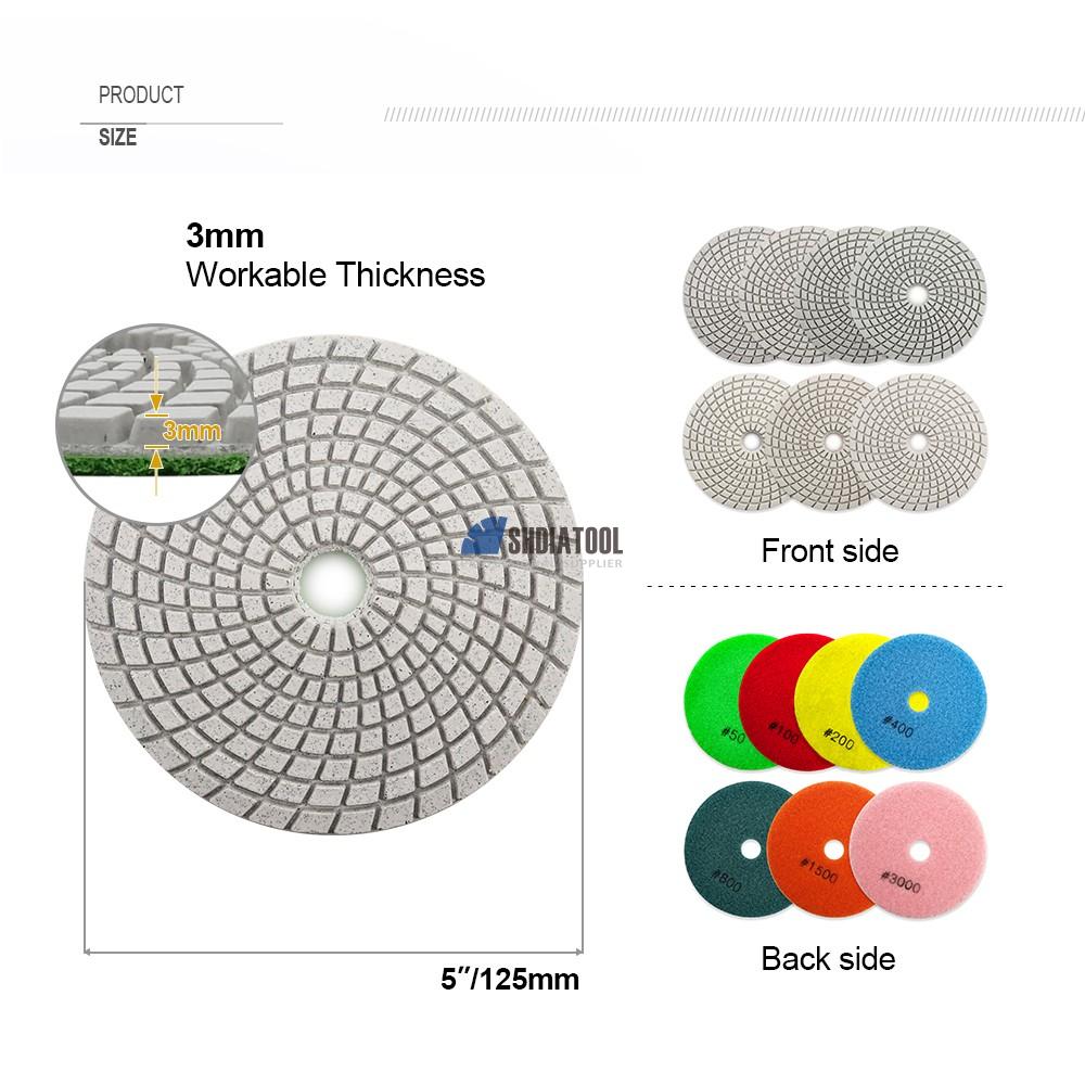 5inch/125mm Grit 50-3000 Wet Use Resin Bond Diamond Polishing Pad Sanding Disc Abrasive Tools for Tile Marble Granite Marble