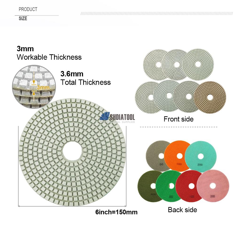 6 Inch Dry Diamond Polishing Pads For Granite Marble Quartz Stone Dry Polishing Flexible Diamond Sanding Pad Polishing Disc