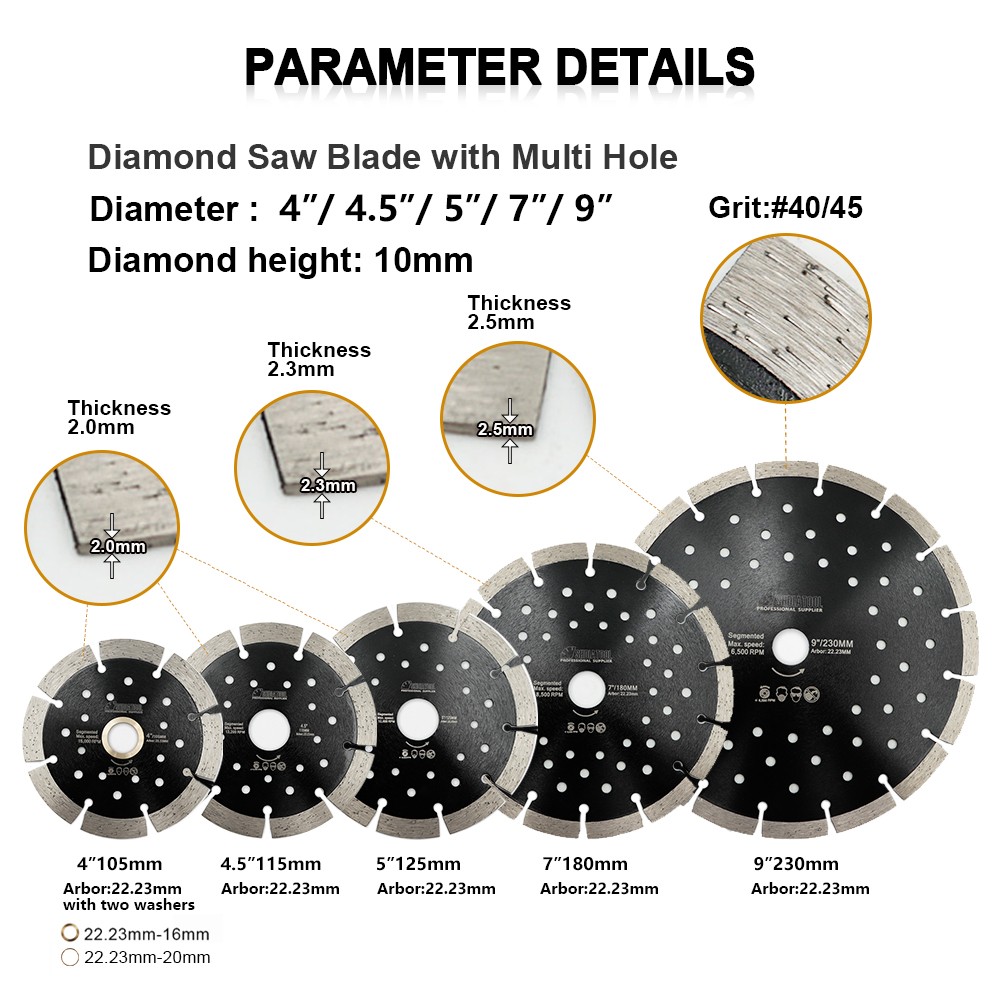 4''/4.5''/5''/7''/9'' Multi Hole Diamond Segmented Saw Blade Cutting and Grinding Disc for Marble Granite Porcelain Tile