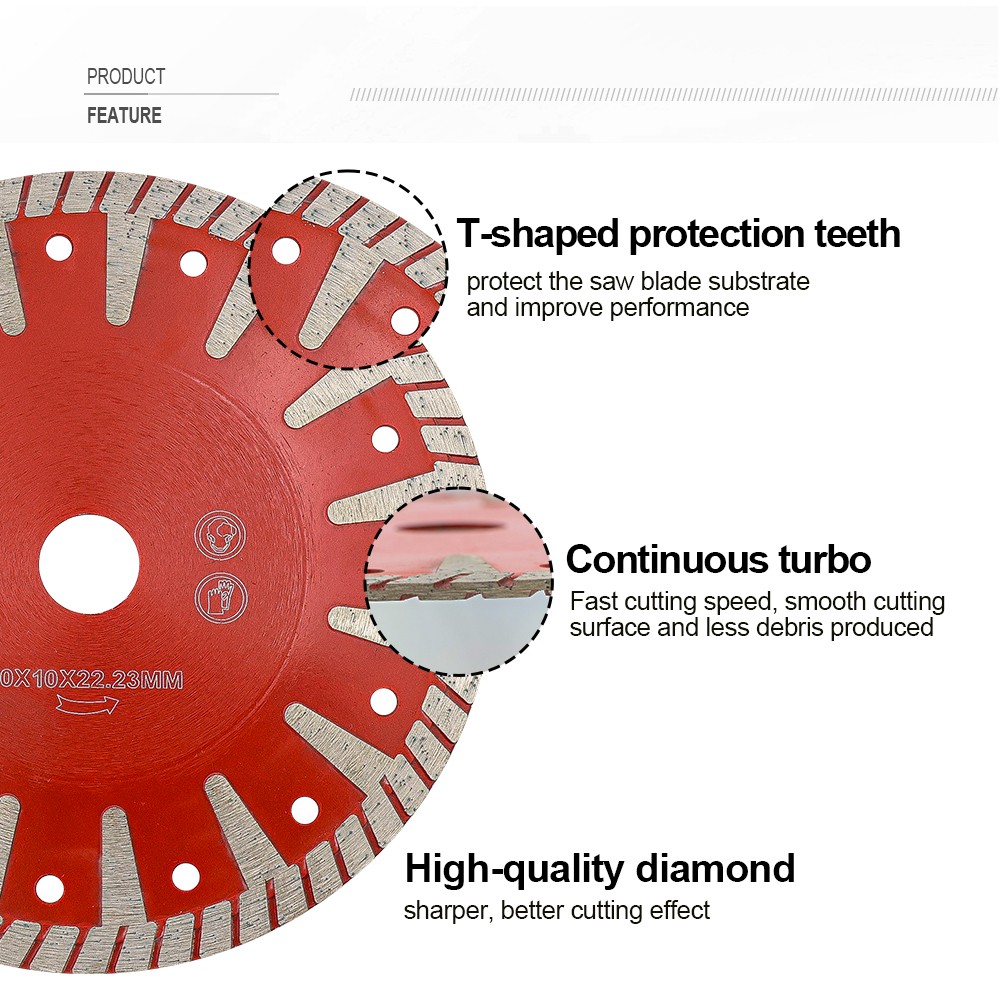 7''/180mm Hot-pressed Diamond T-Type Turbo Protection Teeth Saw Blade Cutting Wheel
