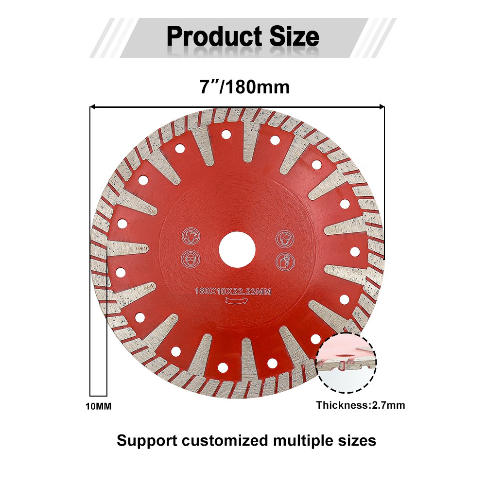 7''/180mm Hot-pressed Diamond T-Type Turbo Protection Teeth Saw Blade Cutting Wheel