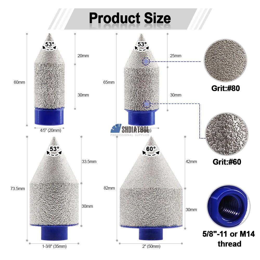 20/25/35/50mm M14 or 5/8''-11 Thread Diamond Vacuum Brazed Chamfering Milling Finger Bits