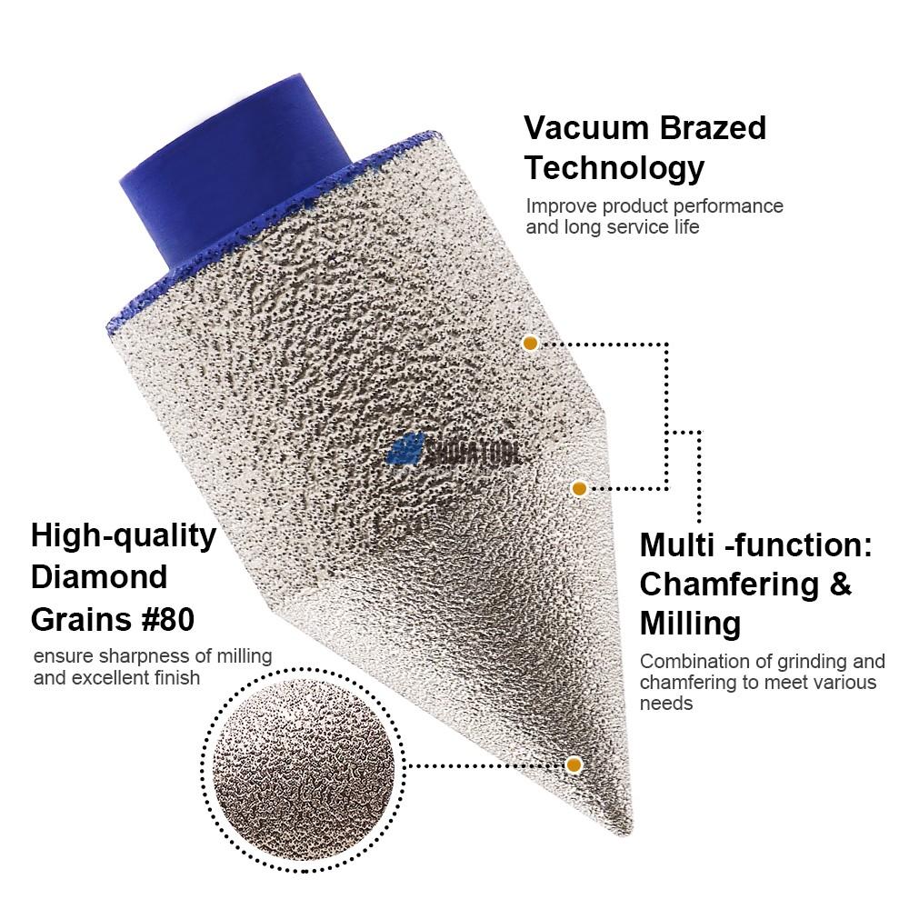 20/25/35/50mm M14 or 5/8''-11 Thread Diamond Vacuum Brazed Chamfering Milling Finger Bits