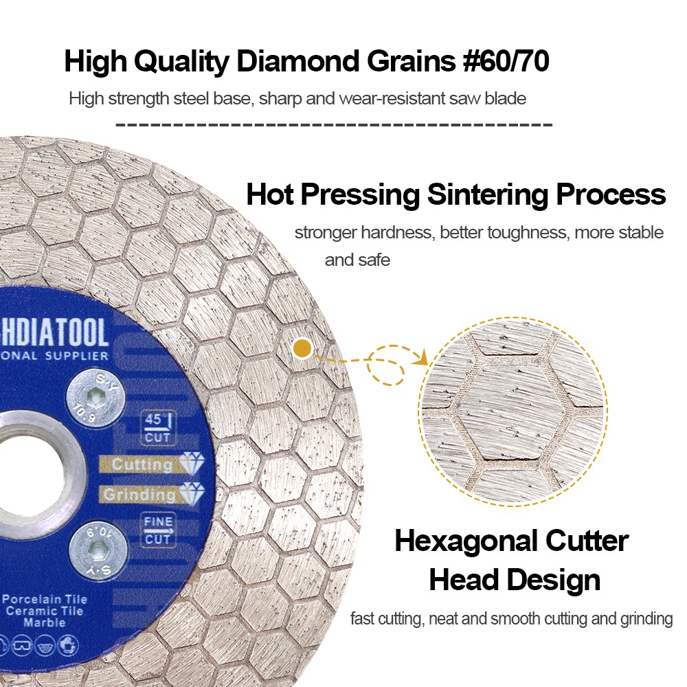 105/115/125mm Hexagonal Double Sides Diamond Saw Blade Cutting&Grinding Disc for Tile Marble Granite with 5/8