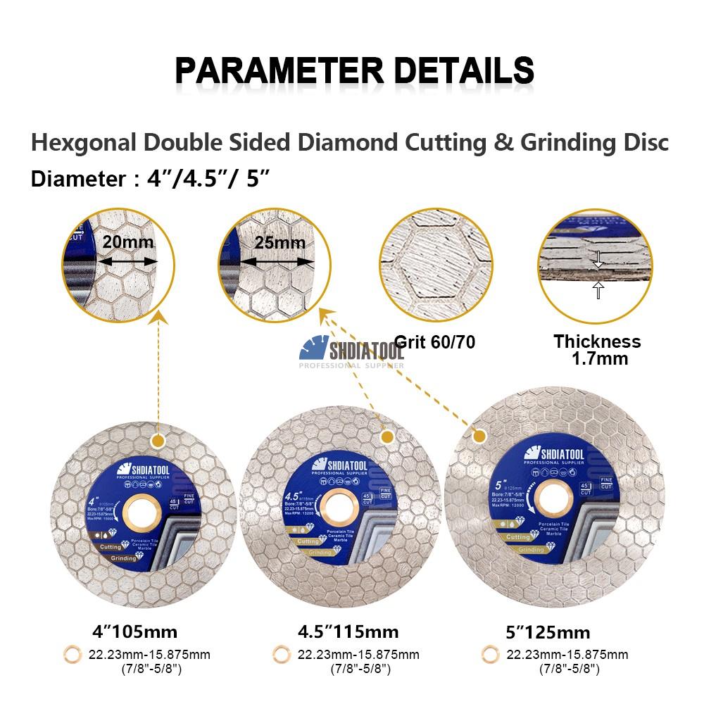 4/4.5/5inch Hexagonal Double Sided Professional Fast Cut Diamond Saw Blade Diamond Cutting Grinding Disc for Tile Granite Marble