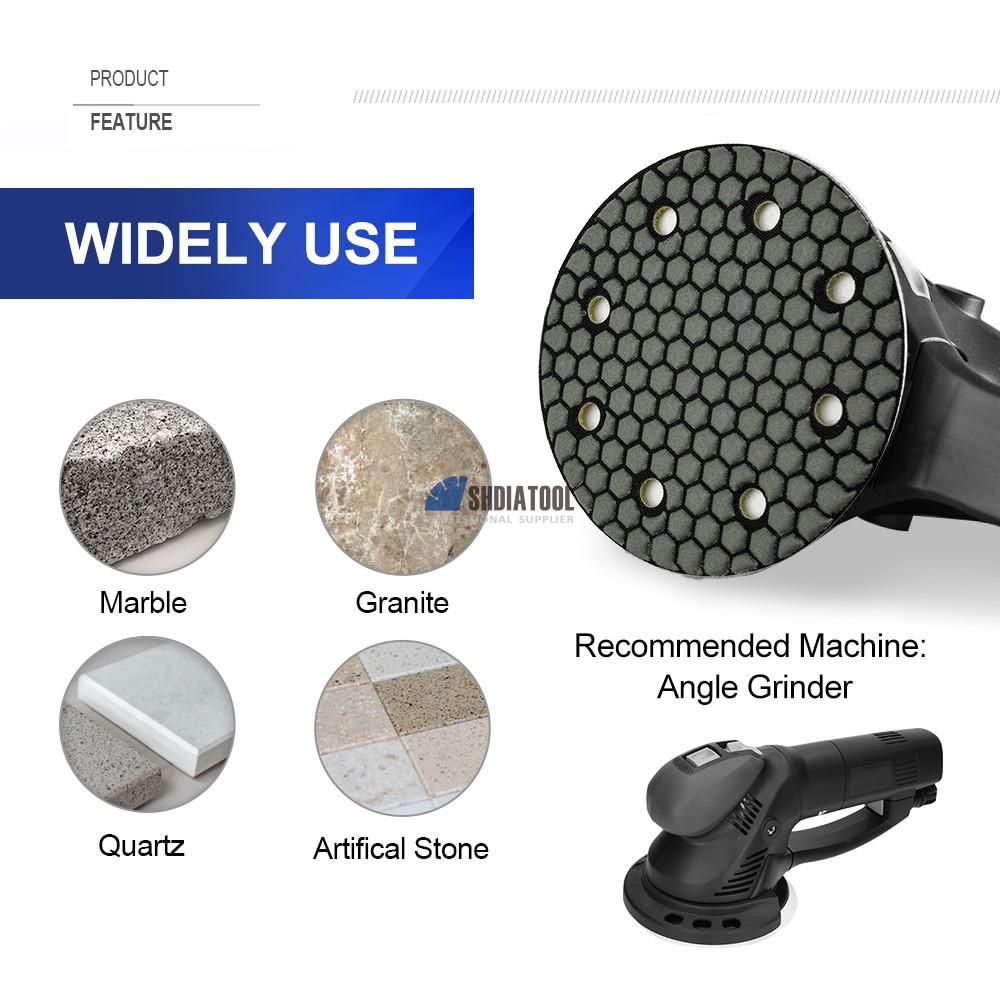 5inch/125mm Dry Resin Diamond Polishing Pads with Holes Sanding Disc for Granite Marble Limestone Surfaces Polishing