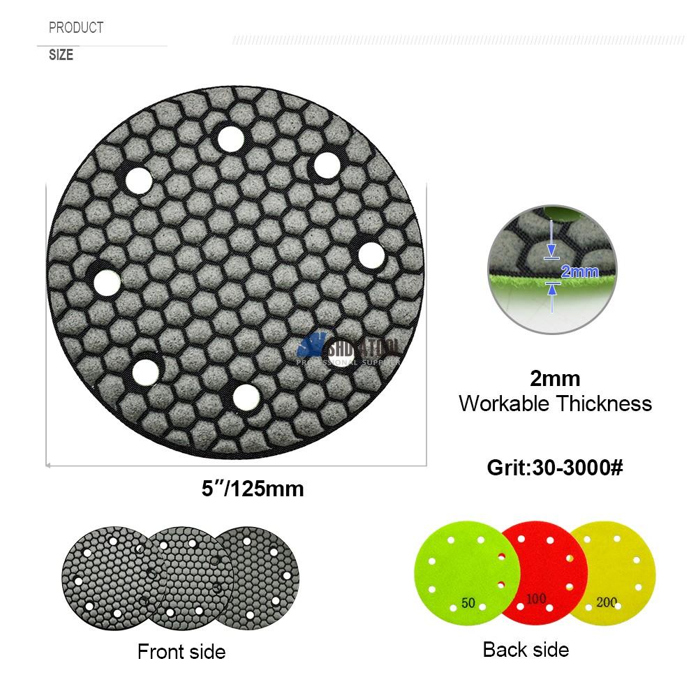 5inch/125mm Dry Resin Diamond Polishing Pads with Holes Sanding Disc for Granite Marble Limestone Surfaces Polishing