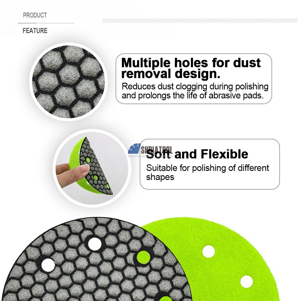 5inch/125mm Dry Resin Diamond Polishing Pads with Holes Sanding Disc for Granite Marble Limestone Surfaces Polishing
