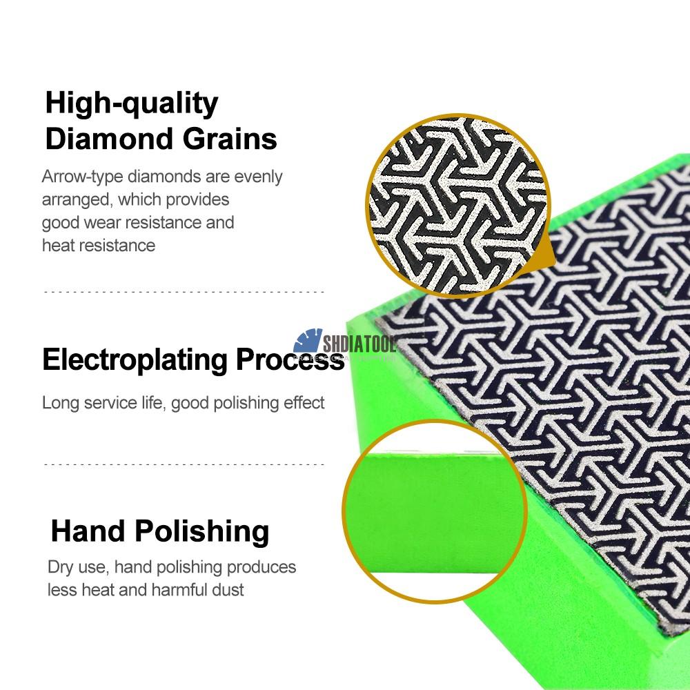 Grits #60-#3000 Electroplated Diamond Sponge Hand Polishing Pad 90x50mm for Glass Marble Granite Concrete