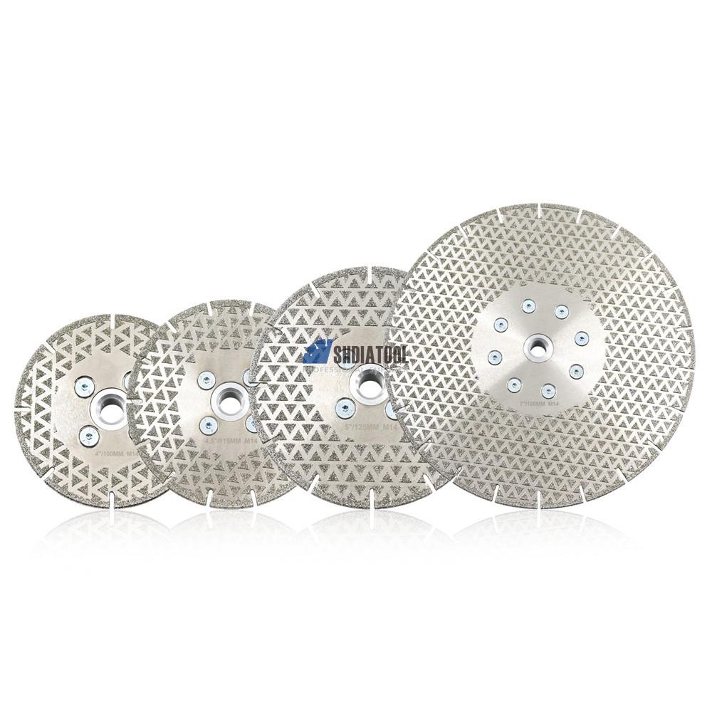 Electroplated Double Side Triangle U-groove Shape Diamond Cutting Grinding Disc Saw Blade Abrasive Disc with Flange for Granite