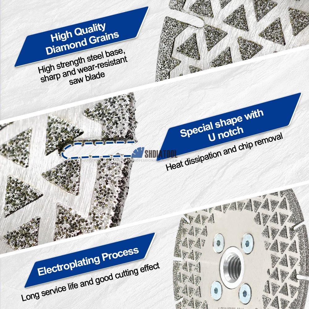 Electroplated Double Side Triangle U-groove Shape Diamond Cutting Grinding Disc Saw Blade Abrasive Disc with Flange for Granite