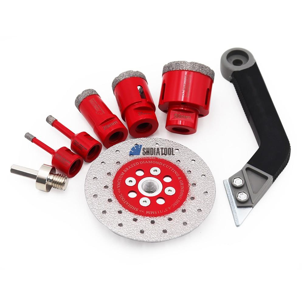 1 Set Boxed (6/8/25/35/50/115mm Grinding Discs/Hex Adapter/Seam Cleaner ) Diamond Drilling Bits Saw Blade Set For Tile Marble
