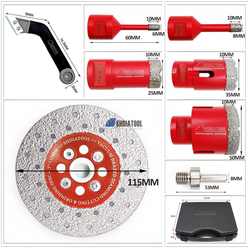 1 Set Boxed (6/8/25/35/50/115mm Grinding Discs/Hex Adapter/Seam Cleaner ) Diamond Drilling Bits Saw Blade Set For Tile Marble