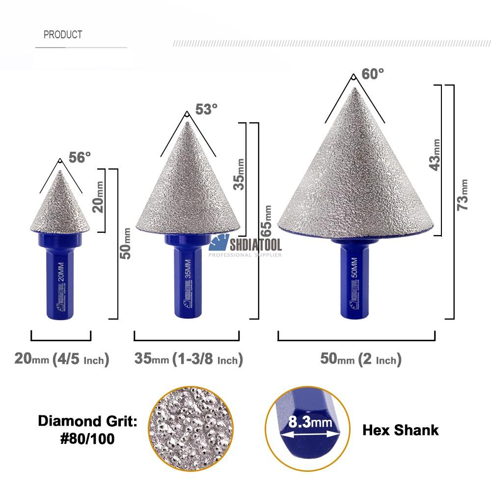 20/35/50mm Hex Shank Diamond Beveling Chamfer Bit For Porcelain Tile Marble Ceramic Granite Quartz