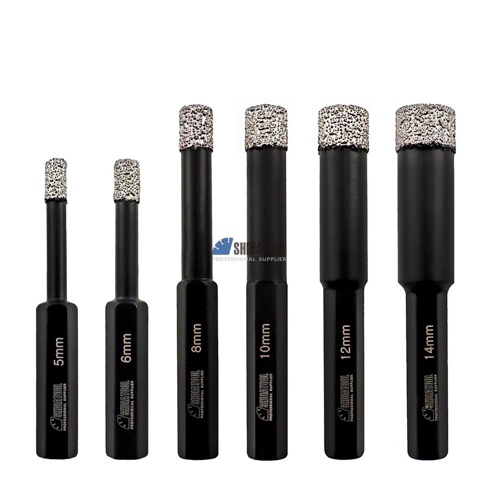 5/6/8/10/12/14mm Vacuum Brazed Diamond Dry Drilling Core Bits Hole Saw with Hex Shank for Tile Masonry Marble