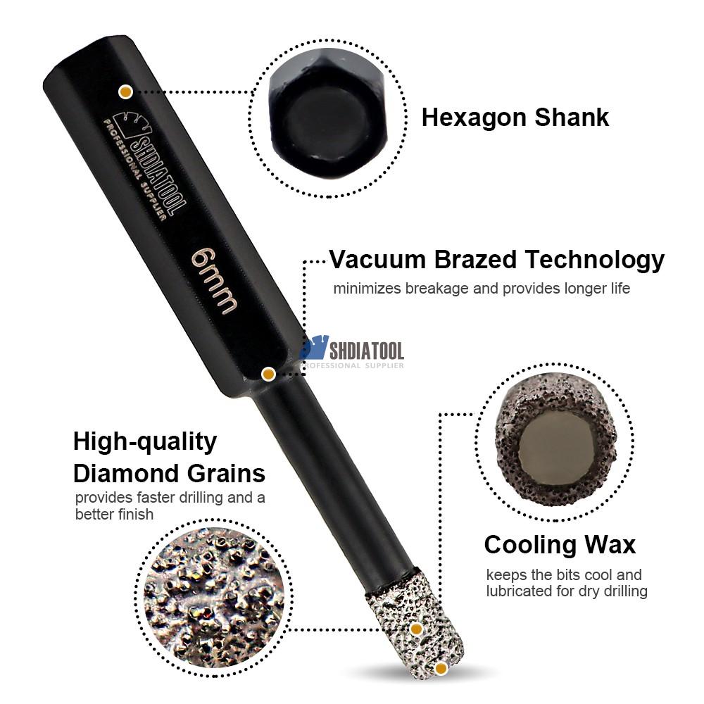 5/6/8/10/12/14mm Vacuum Brazed Diamond Dry Drilling Core Bits Hole Saw with Hex Shank for Tile Masonry Marble