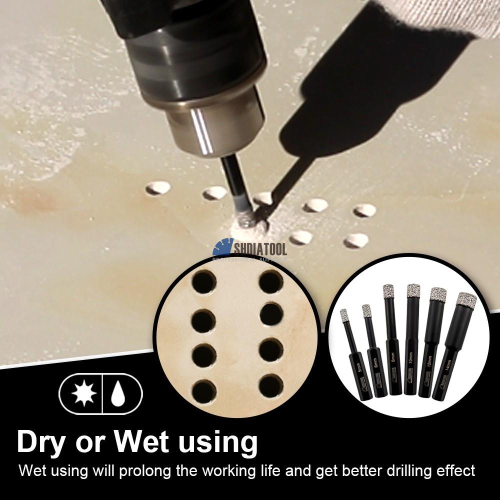 5/6/8/10/12/14mm Vacuum Brazed Diamond Dry Drilling Core Bits Hole Saw with Hex Shank for Tile Masonry Marble