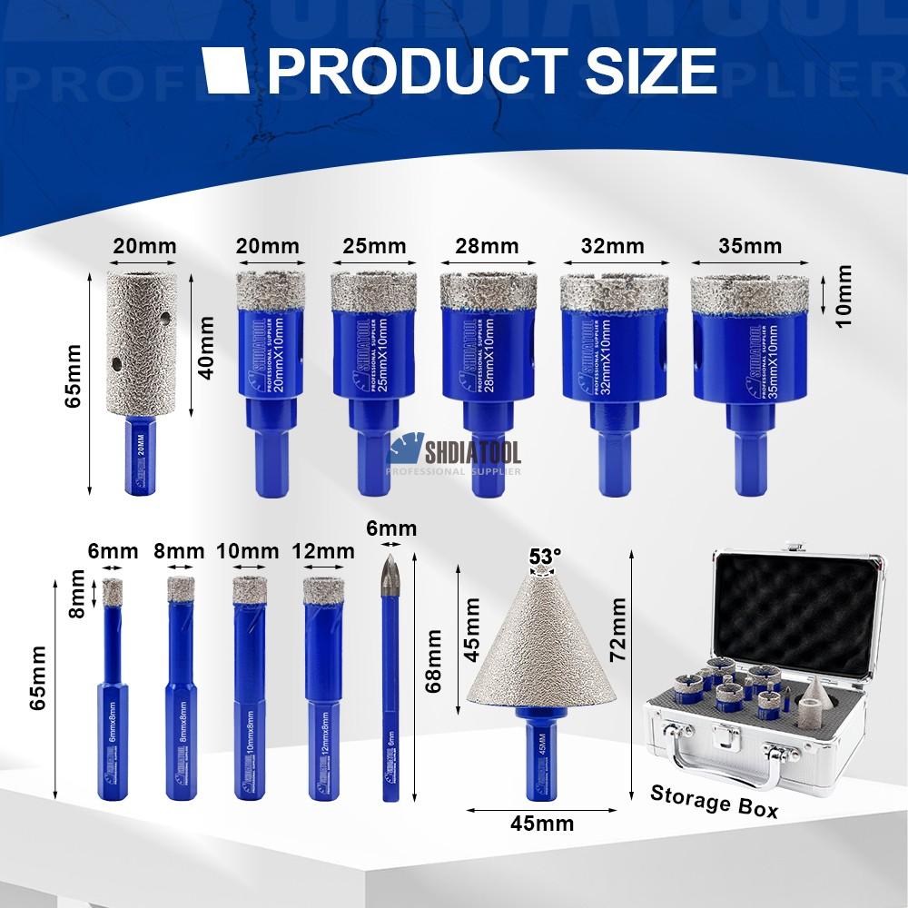 1SET 12PCS 6-35MM Hexagonal Handle Granite Marble Diamond Drill Bits Tile Cutter Vacuum Brazing Dry Drilling Bit