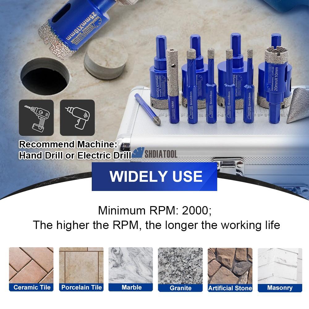 1Kit/12PCS 5-35MM Hexagonal Shank Vacuum Brazed Diamond Core Drill Bit Set Diamond Hole Saw Drill Bit