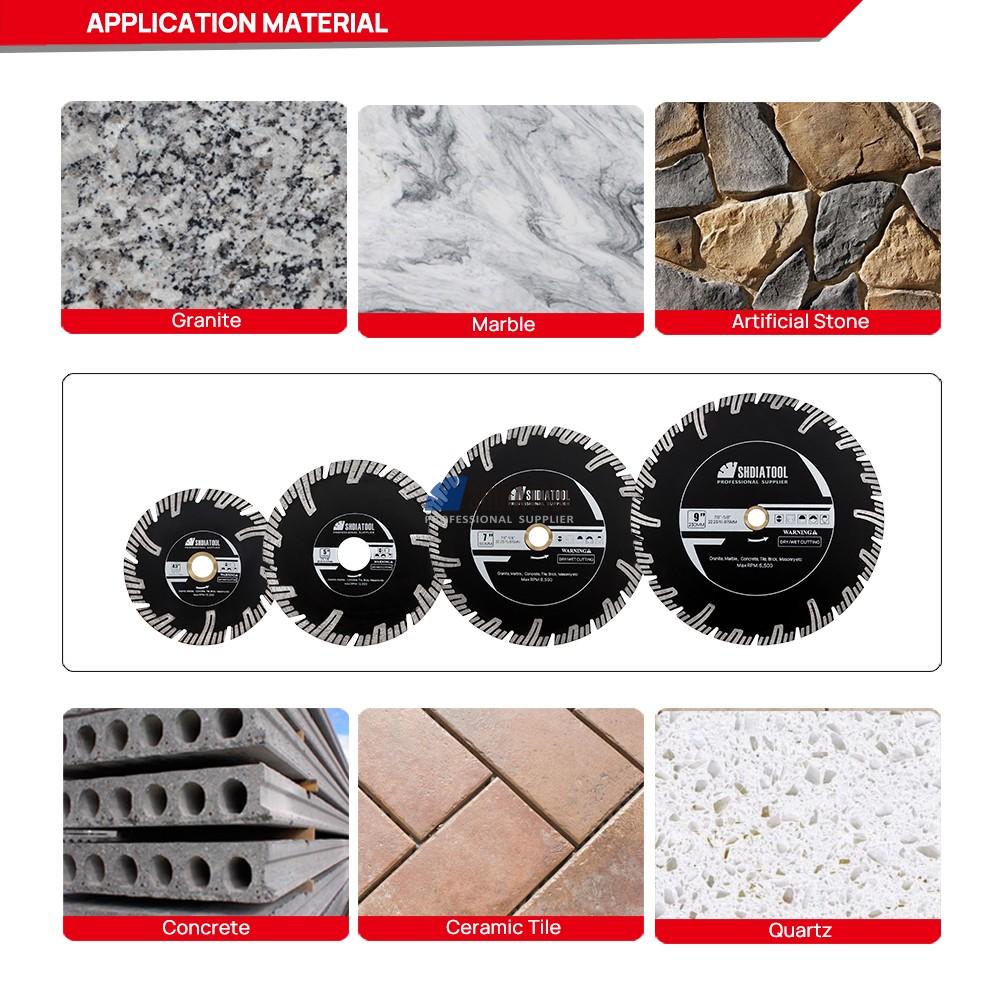 4.5/5/7/9in Hot pressed Sintered Protective Teeth Turbo Segmented Diamond Saw Blade Cutting Blade For Granite Marble Stone