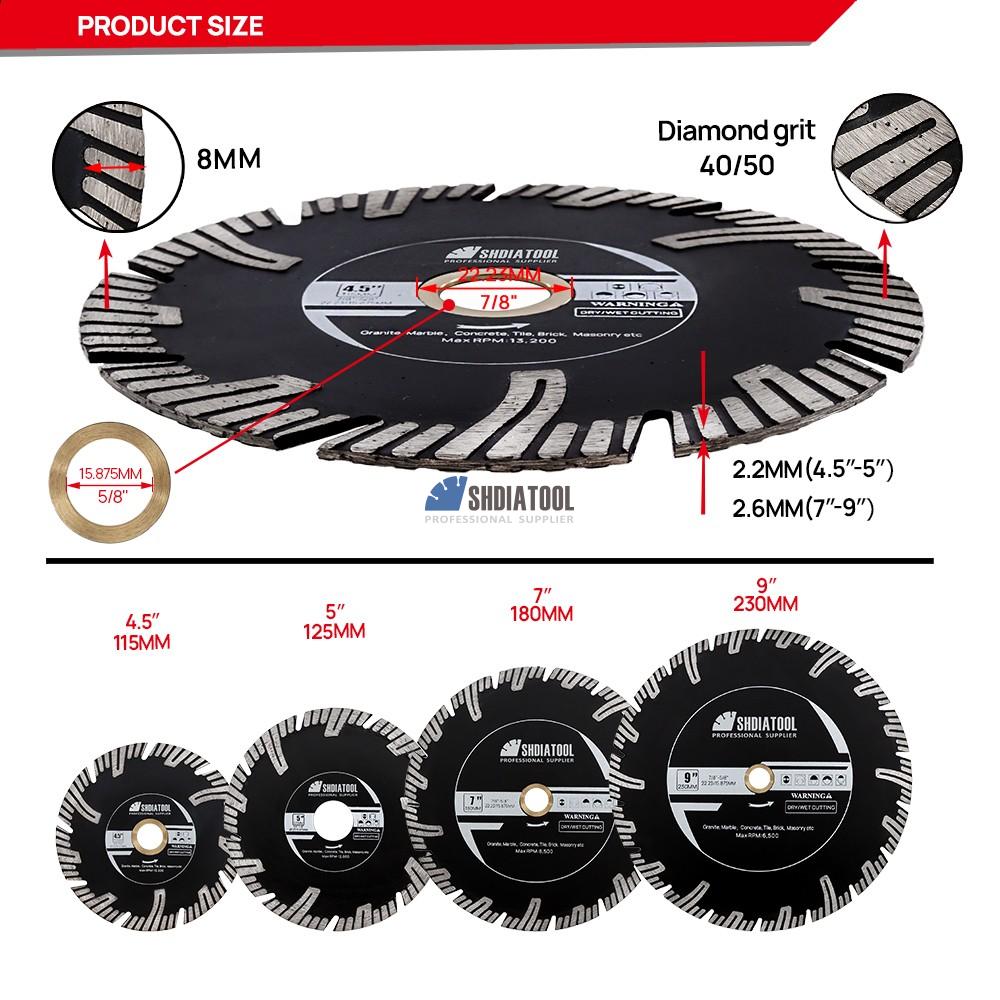 4.5/5/7/9in Hot pressed Sintered Protective Teeth Turbo Segmented Diamond Saw Blade Cutting Blade For Granite Marble Stone