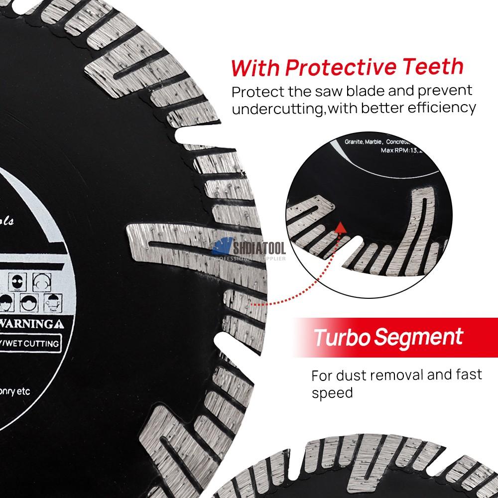 4.5/5/7/9in Hot pressed Sintered Protective Teeth Turbo Segmented Diamond Saw Blade Cutting Blade For Granite Marble Stone