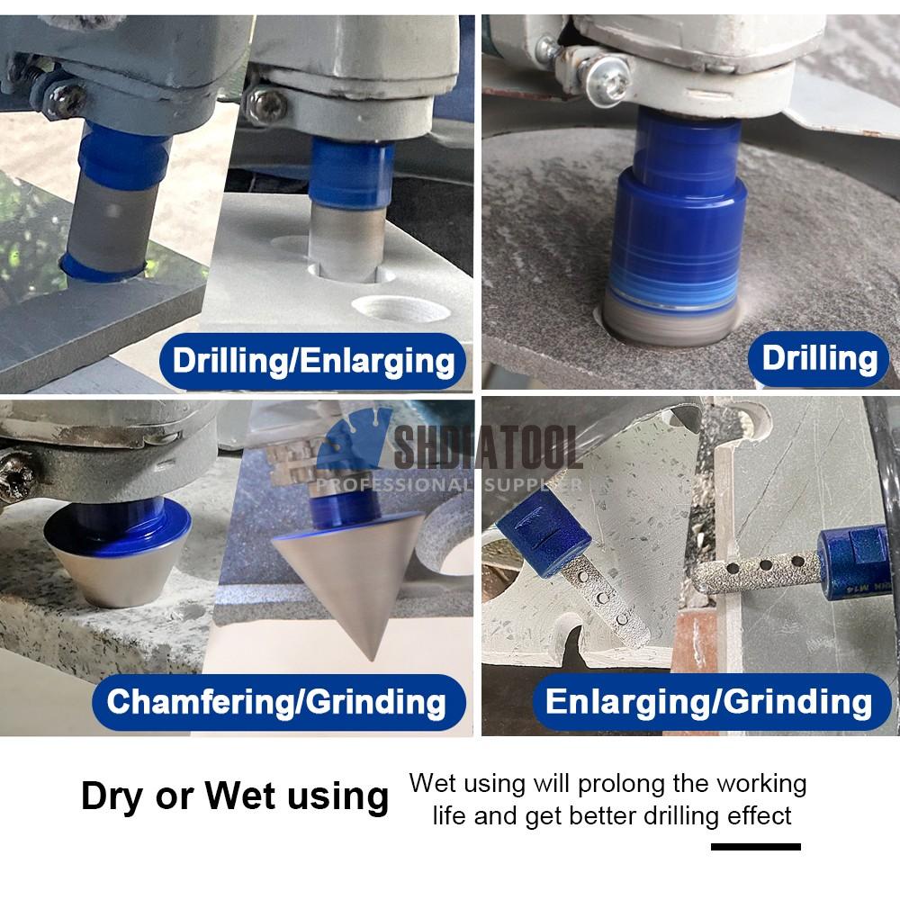 M14 Thread Vacuum Brazed Diamond Core Drilling Bit Chamfer Finger Milling Bit Hex Shank with Oxford Set