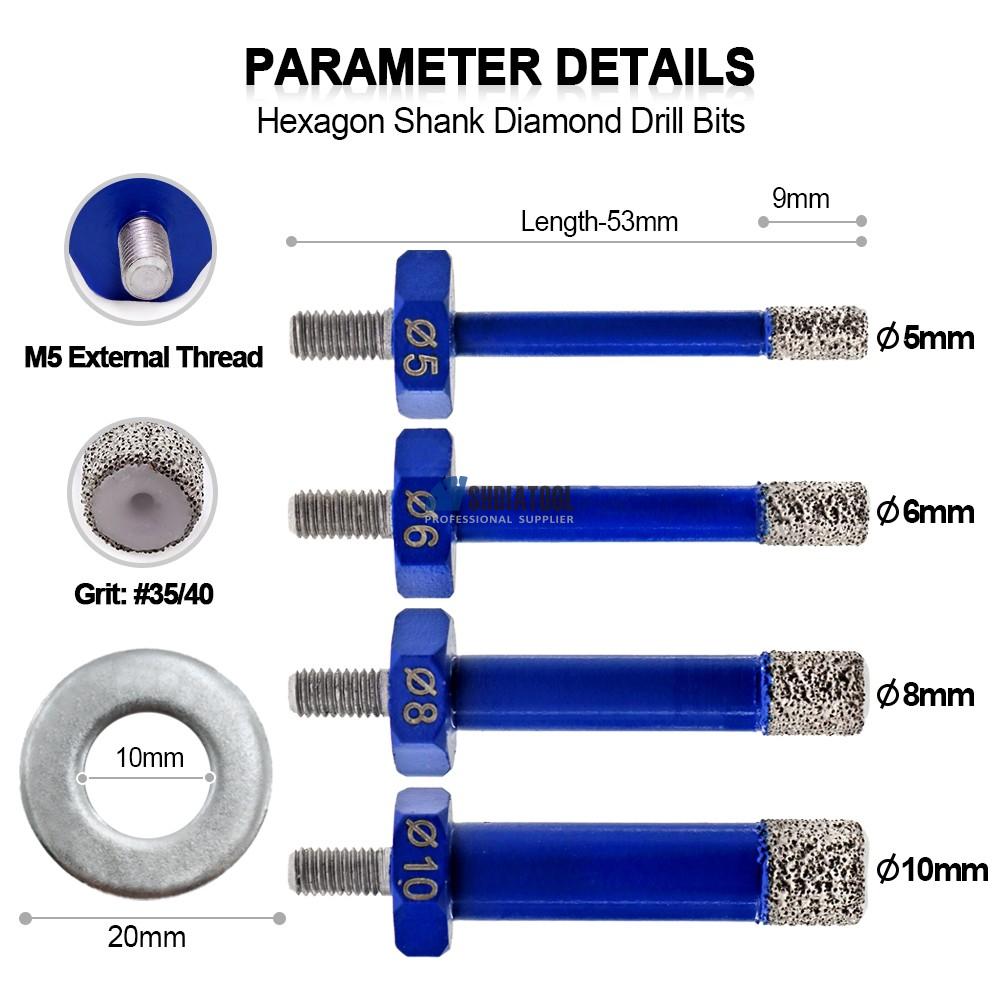 5/6/8/10mm M5 Thread Dry Diamond Tipped Hole Saw Cutting Hole Cutter Drill Bit Drilling Tools for Stone Porcelain Tile Marble