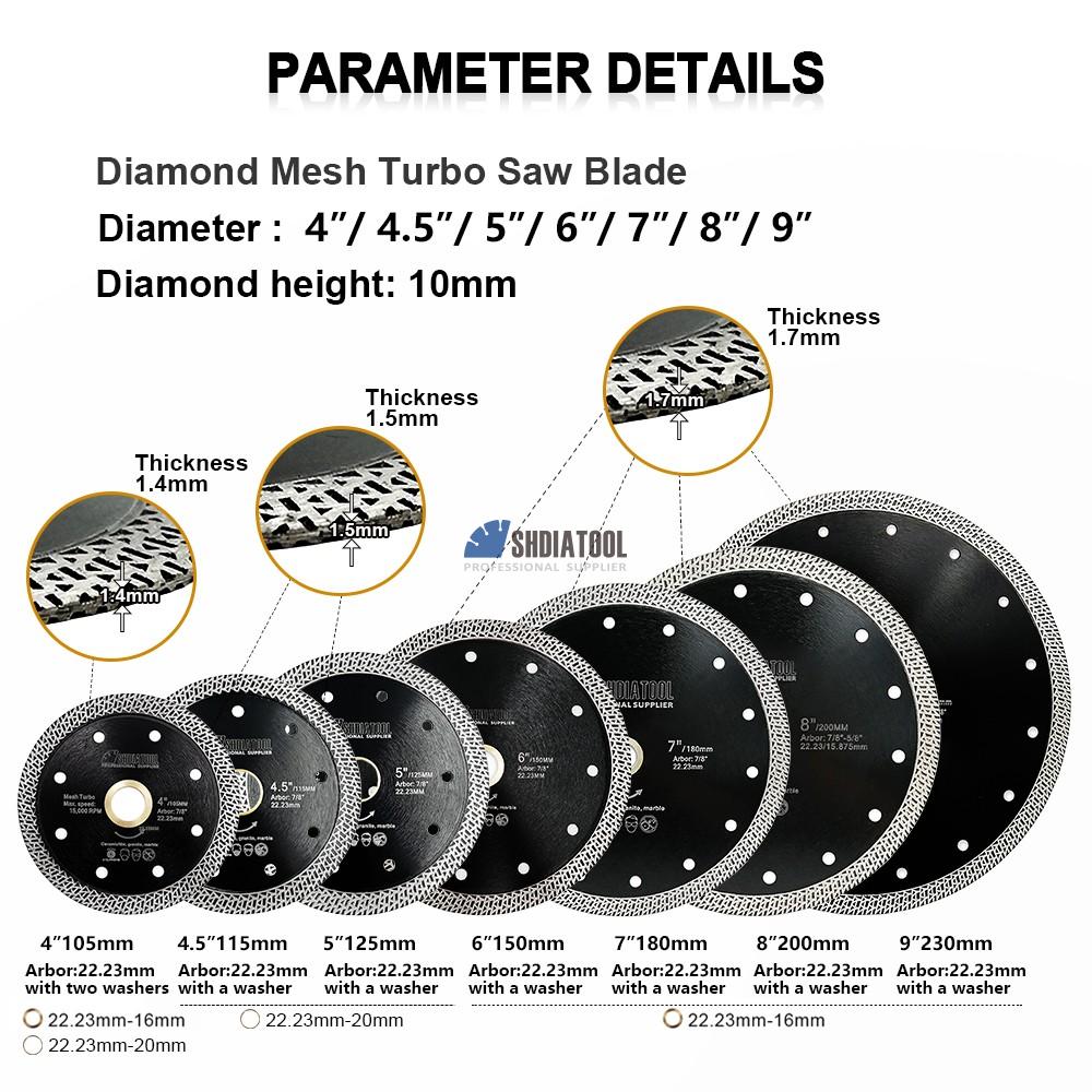 4''/4.5''/5''/7''/9'' Hot Pressed Mesh Turbo Diamond Blade Cutting Disc Diamond Saw Blade for Granite Marble Ceramics