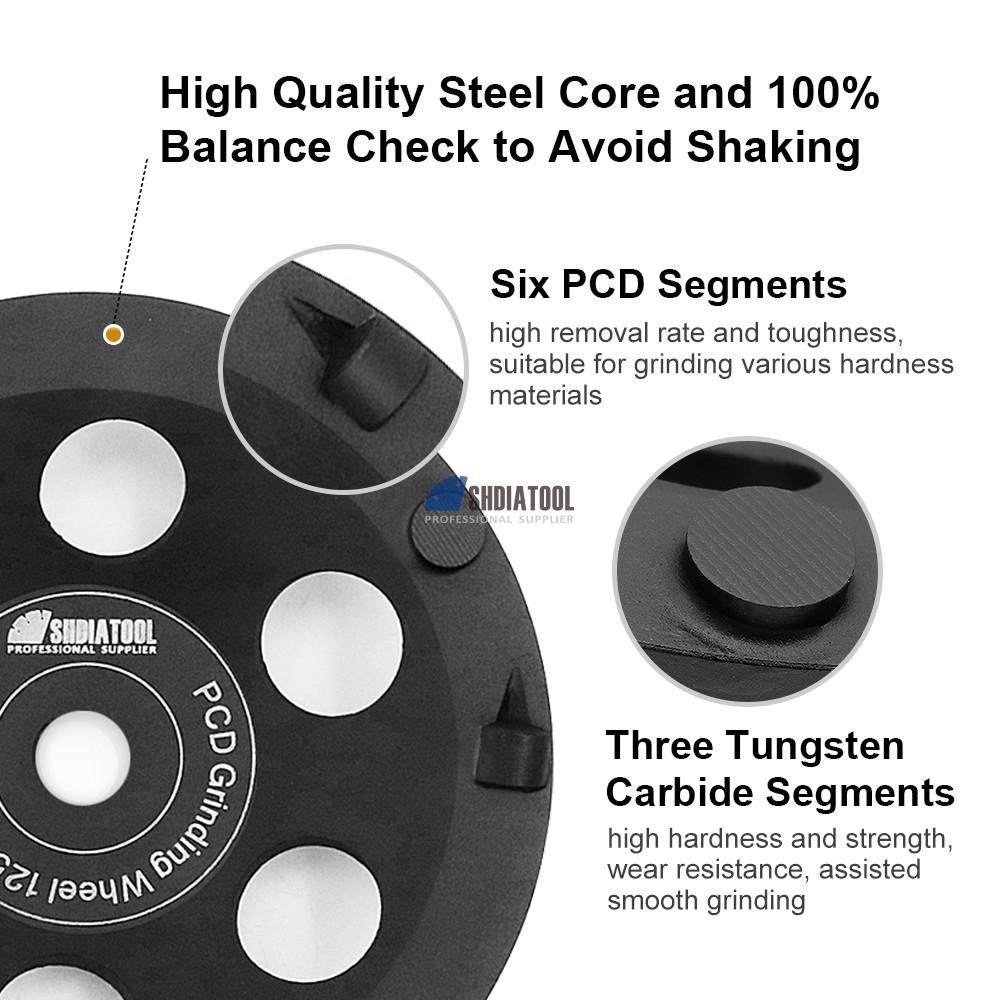 4.5in/5in/7in Diamond PCD Grinding Cup Wheel Poly Crystalline Grinding Disc for Epoxy Coating Removal with M14/5/8''-11 Thread