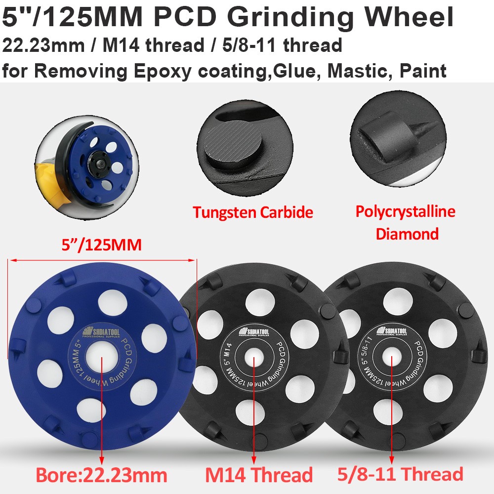 SHDIATOOL 4-1/2 Inch PCD Grinding Cup Wheel for Remove Epoxy Glue Mastic Paint and Concrete Floor Surface Coating 5/8-11 Thread 