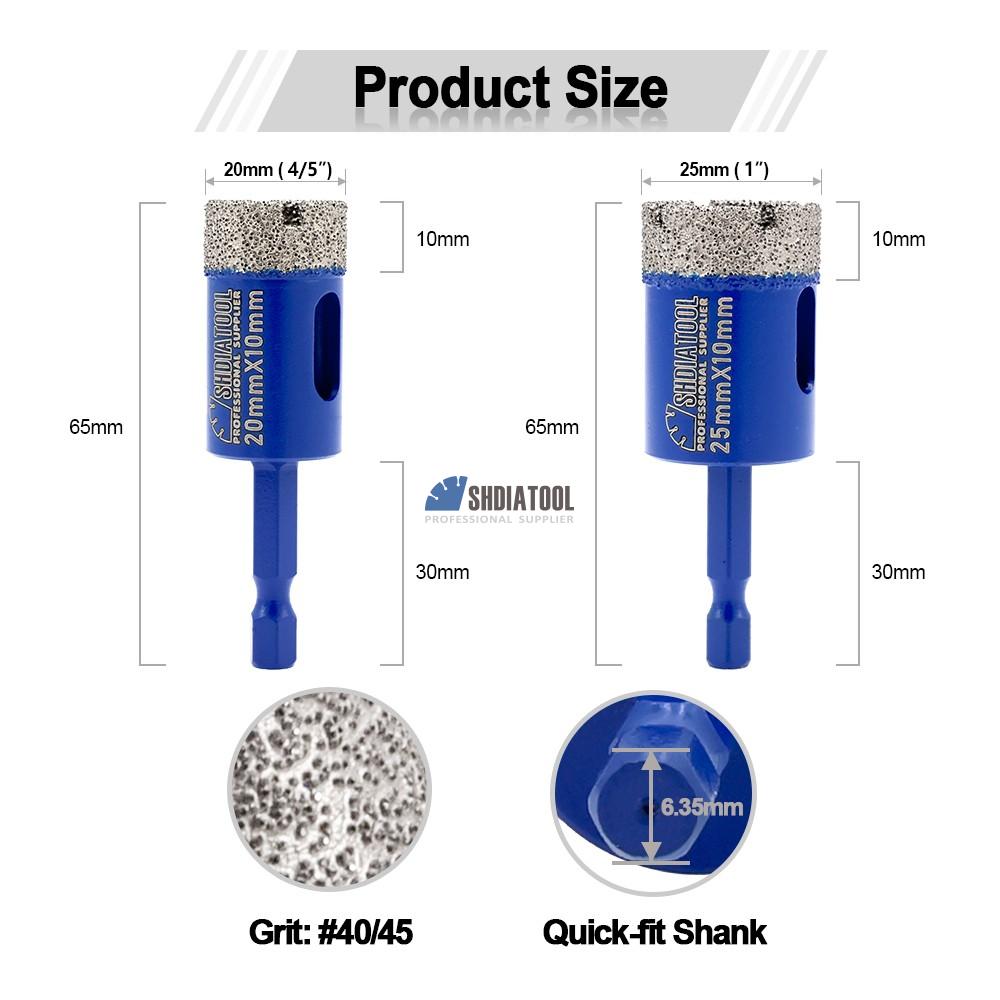 20/25mm Vacuum Brazed Quick-Fit Shank Diamond Tools Cutting Bit Hole Saw Diamond Core Drill Bit Drilling Bits for Granite Marble