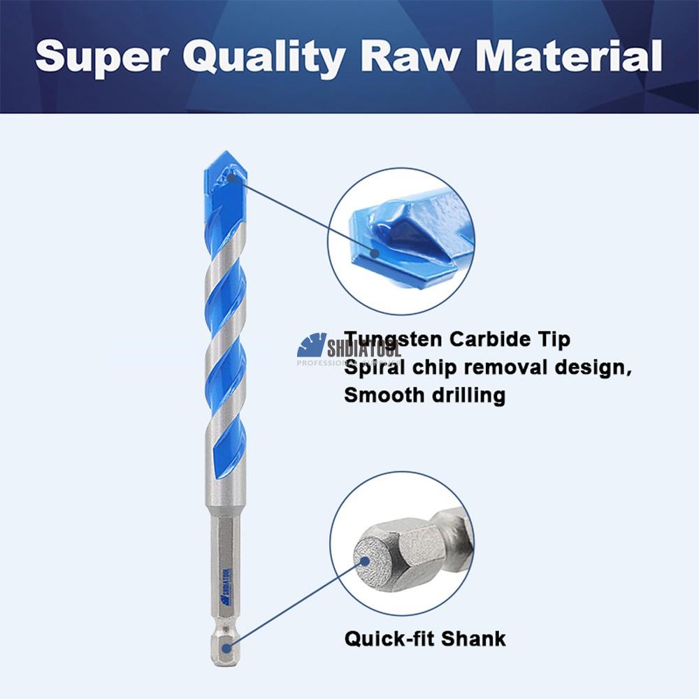 Quick-fit Shank Alloy Tungsten Carbide Spiral Drill Bit Sprial Flute Twist Drill Bit for Masonry Concrete Brick Tile