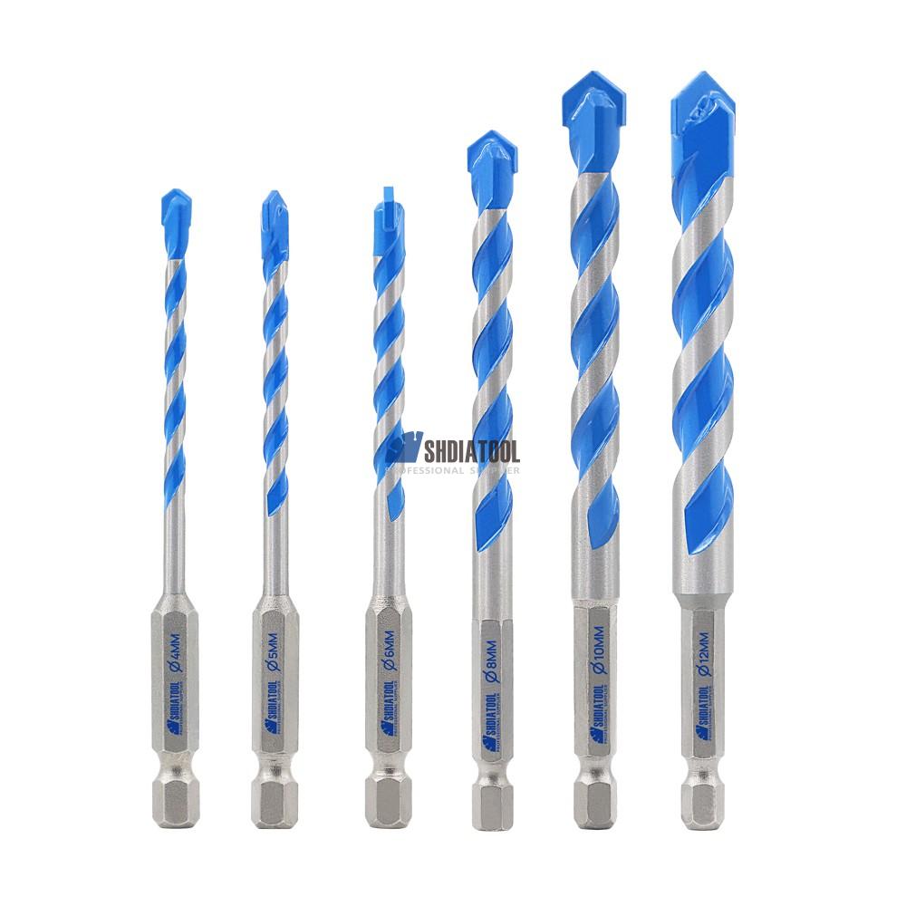 Quick-fit Shank Alloy Tungsten Carbide Spiral Drill Bit Sprial Flute Twist Drill Bit for Masonry Concrete Brick Tile