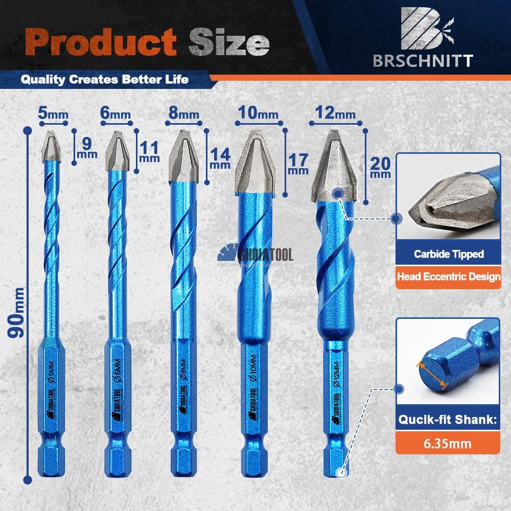 Quick-fit Shank Eccentric Drill Bits Carbide Drilling Bits 5/6/8/10/12MM HSS Dry Drill Bit Hole Opener For Wood Tile Marble