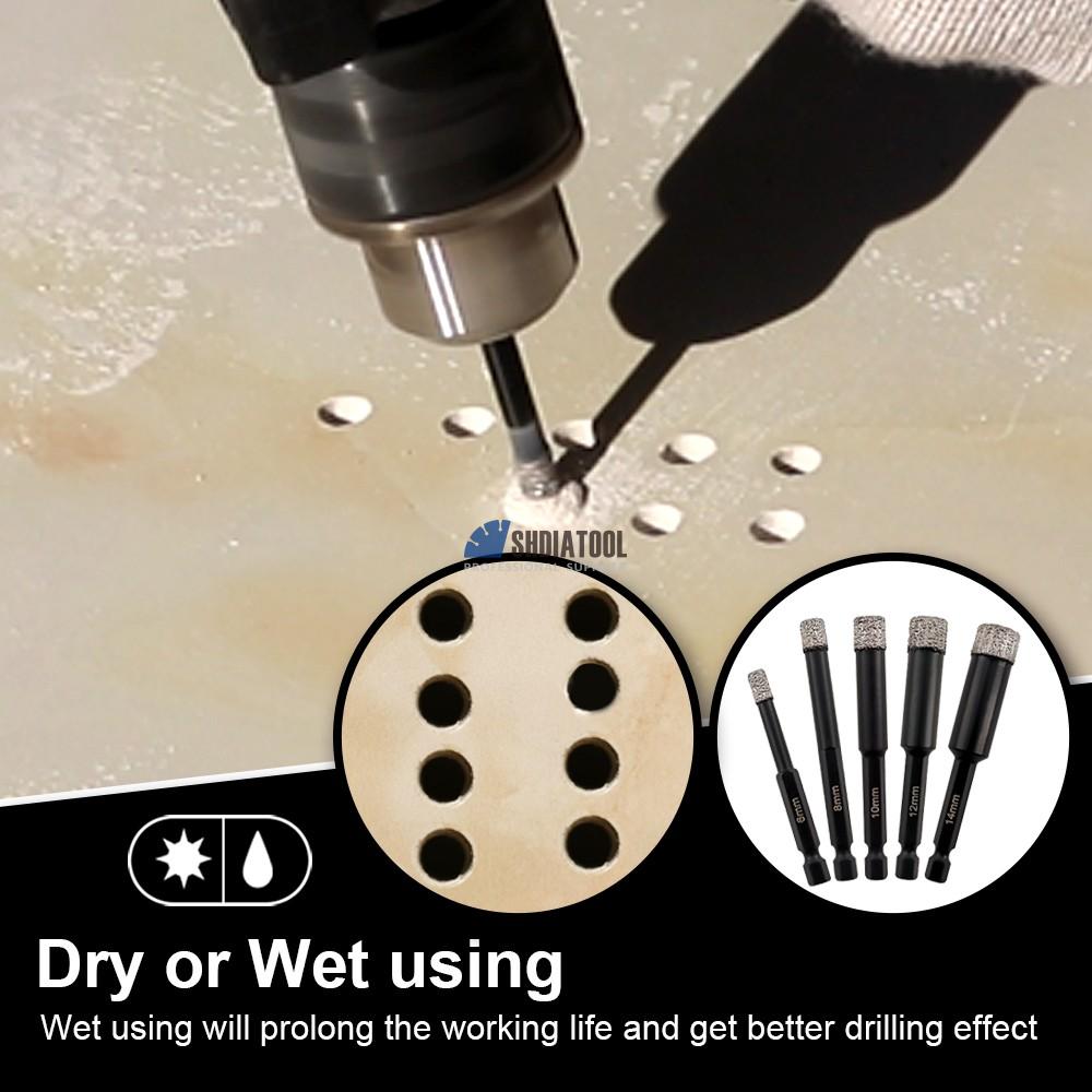 Dia 6/8/10/12/14mm Quick-fit Shank Vacuum Brazed Diamond Drilling Bits Dry Drilling Hole Saw For Stone Masonry Ceramic Tile