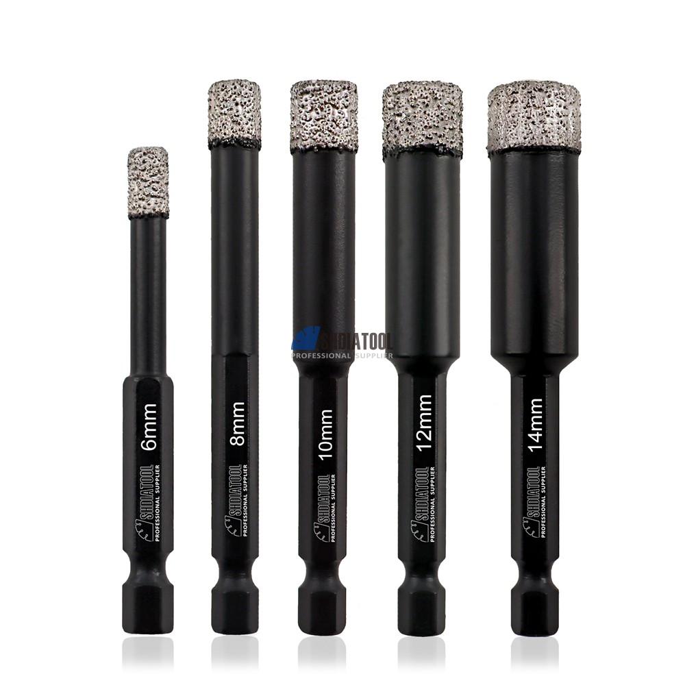 Dia 6/8/10/12/14mm Quick-fit Shank Vacuum Brazed Diamond Drilling Bits Dry Drilling Hole Saw For Stone Masonry Ceramic Tile