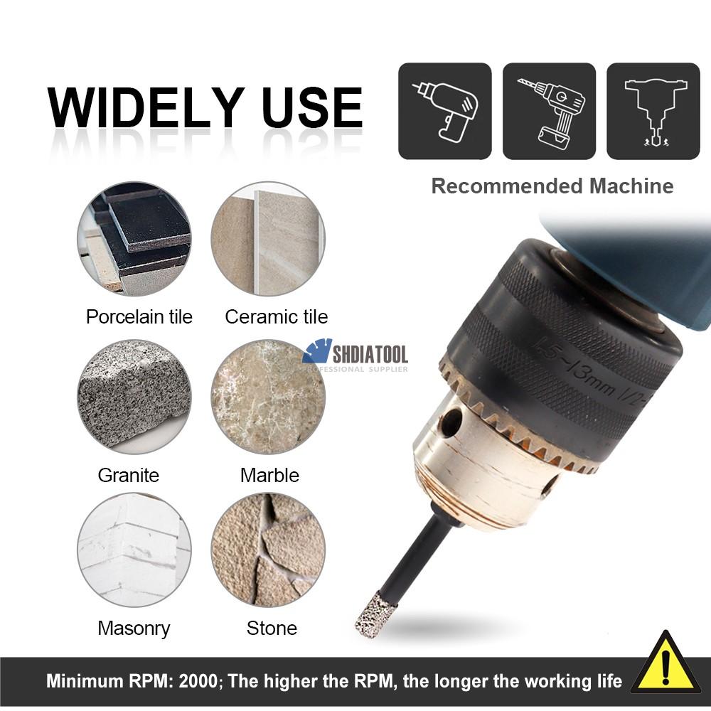 Dry Diamond Drill Bits Diamond Hole Saw Vacuum Brazed Diamond Core Drill Bit Quick-fit Shank for Porcelain Tile Granite Marble
