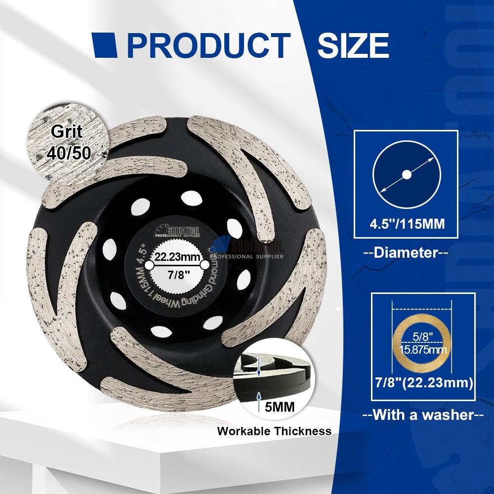 4.5inch/115mm Sintered Diamond Grinding Cup Wheel Cutting Wheel Grinding Disc for Granite Marble Concrete Abrasive Tools