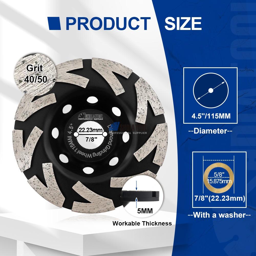 4.5inch Sintered Concrete Floor Diamond Turbo Row Concrete Grinding Cup Wheel Grinding Abrasive Disc for Granite Marble