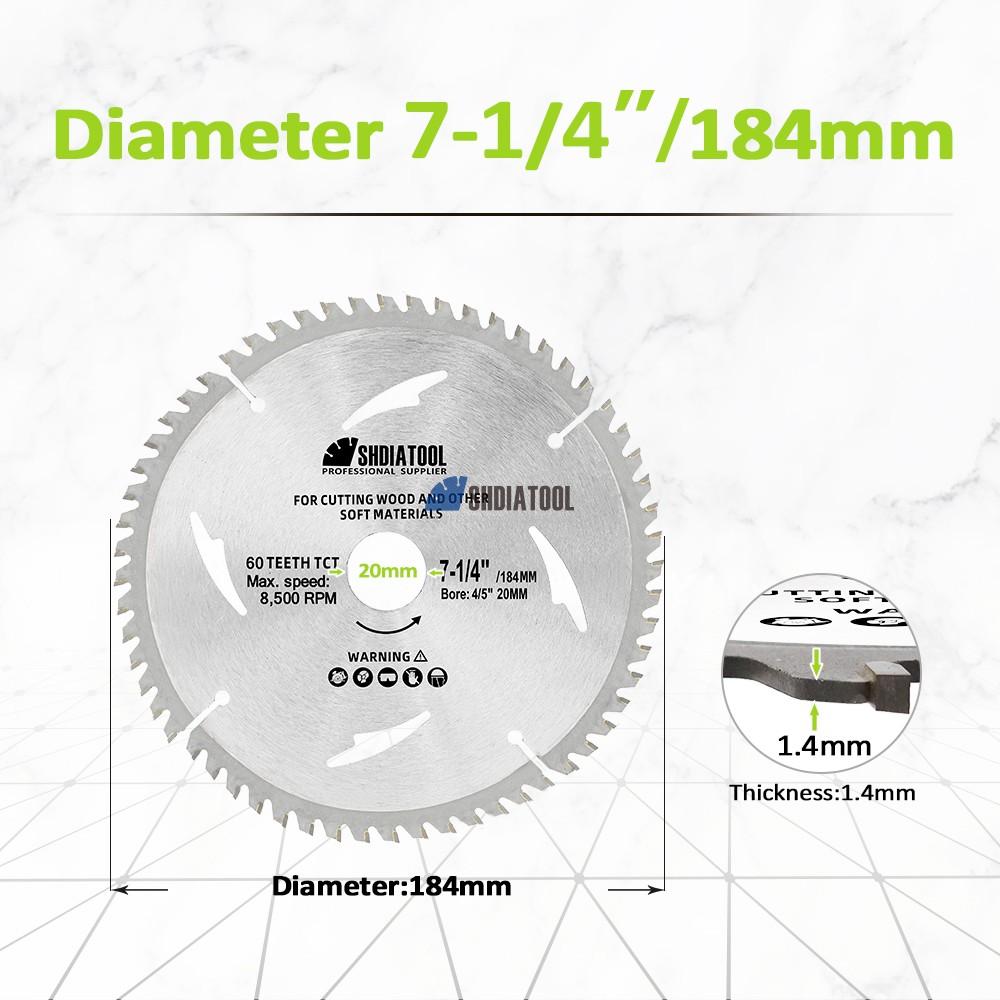 184mm TCT Saw Blade Cutting Blades with 60 ATB Teeth For Wood Plastic TCT Woodworking Cutting Disc