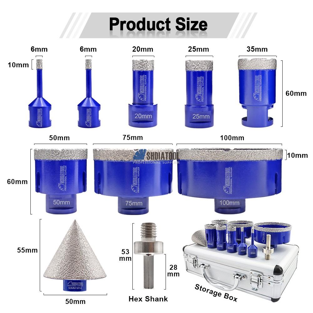 Vacuum Brazed M14 Tile Porcelain Core Drill Bit Diamond Drills Hole Saw Kit Hole Cutter Diamond Drill Bit Chamfer Set