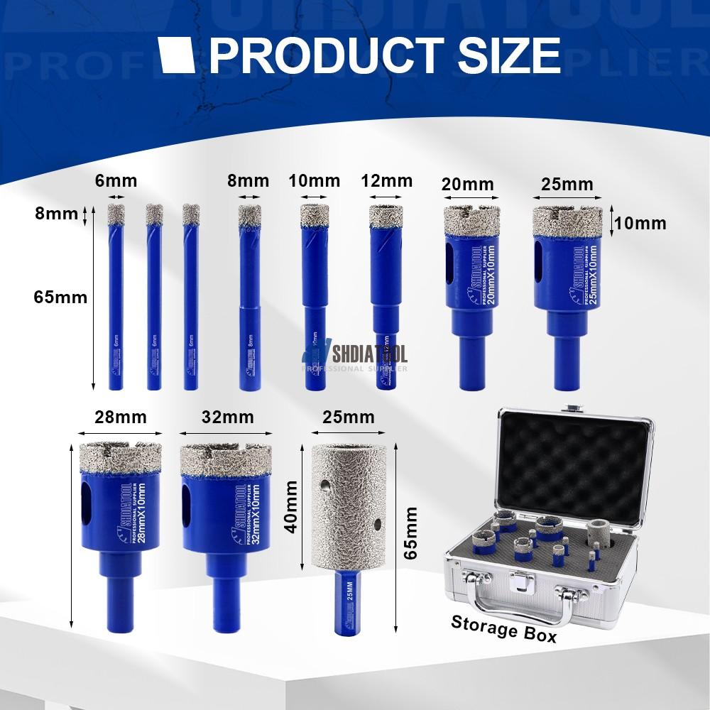 11PCS Tile Drill Bits Round Shank 6-32mm Dry Diamond Drill Bits Set Diamond Hole Saw Bit Set For Porcelain Ceramic Granite