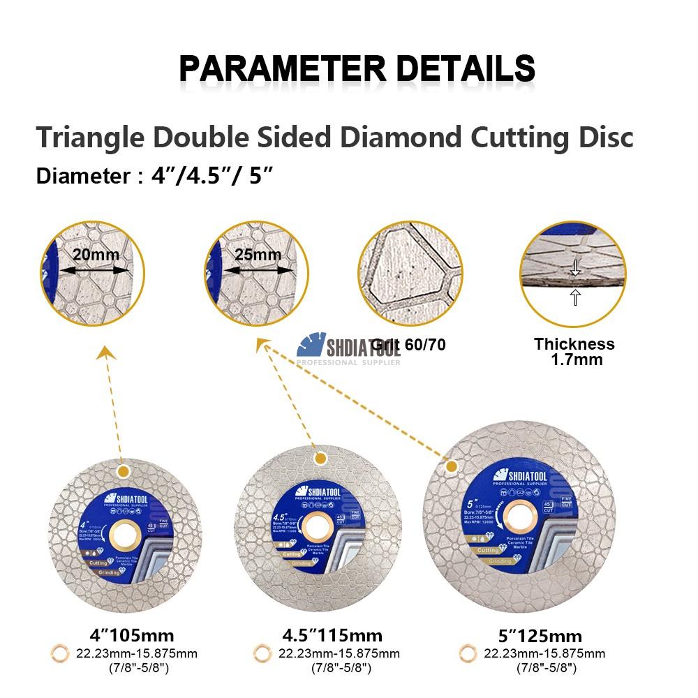 105/115/125mm Triangle Design Double Sided Diamond Saw Blade Cutting&Grinding Disc Tile Cutter Cutting Blade for Marble