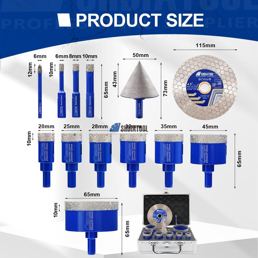 13pcs 6-65mm Triangle Shank Vacuum Brazed Diamond Core Drill Bits Diamond Saw Blade Beveling Chamfer Set For Tile Marble Masonry