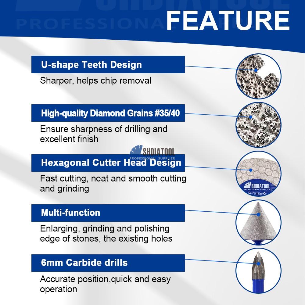 13pcs 6-65mm Triangle Shank Vacuum Brazed Diamond Core Drill Bits Diamond Saw Blade Beveling Chamfer Set For Tile Marble Masonry