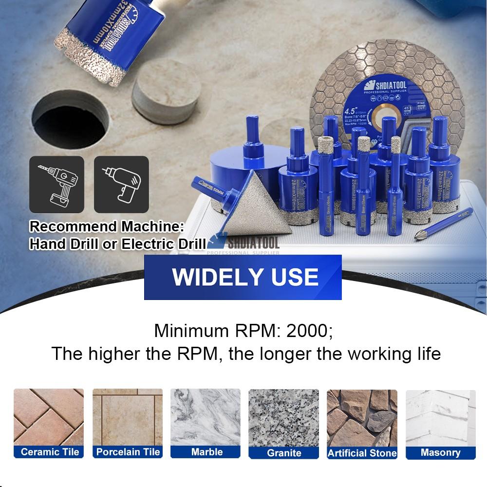 13pcs 6-65mm Triangle Shank Vacuum Brazed Diamond Core Drill Bits Diamond Saw Blade Beveling Chamfer Set For Tile Marble Masonry