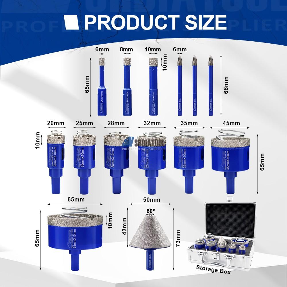 Triangle Shank Dry/Wet Diamond Hole Saw Set Diamond Drill Bit Kit Diamond Core Drill Bit Set for Porcelain Tile Ceramic Marble