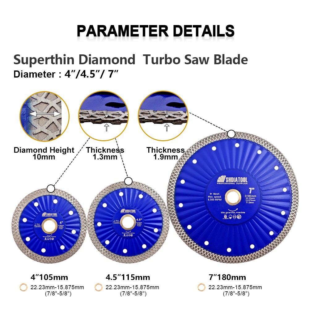 Dia4/4.5/7INCH Diamond Superthin Hot Pressed Turbo Saw Blade Cutting Disc Disk