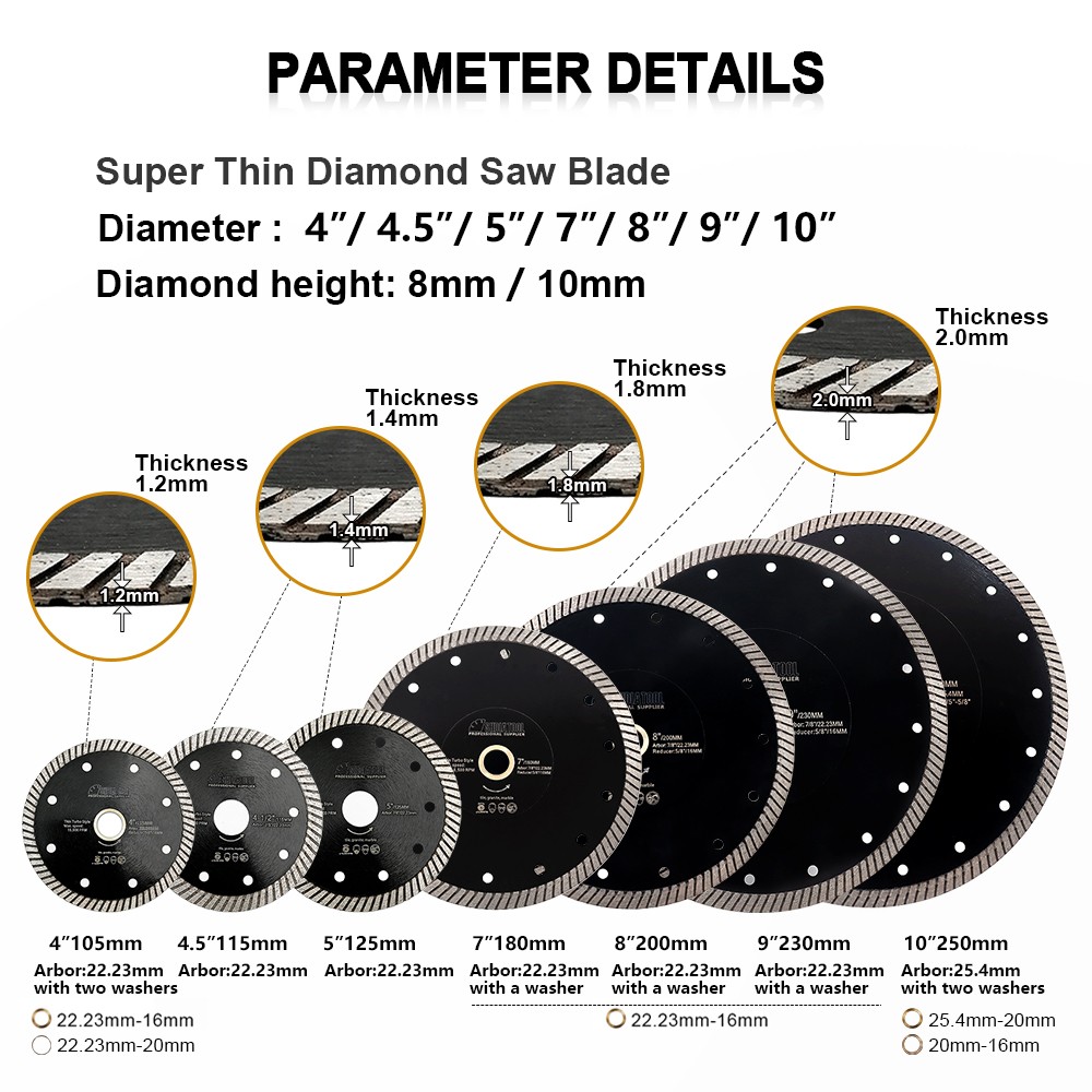 105-250MM Diamond Hot Pressed Super-thin Diamond Turbo Saw Blade Cutting Disc